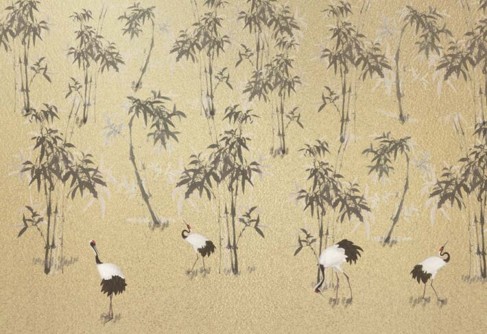 Mei, Golden Bamboo Crane Garden Wallpaper