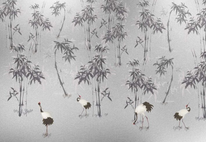 Mei, Gray Bamboo Crane Garden Mural