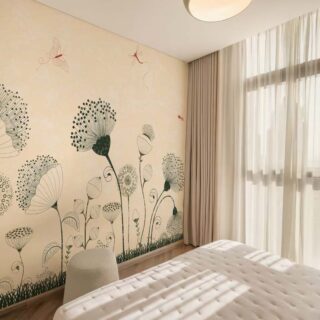 Lila, Cream Meadow Dragonfly Dance Mural mockup
