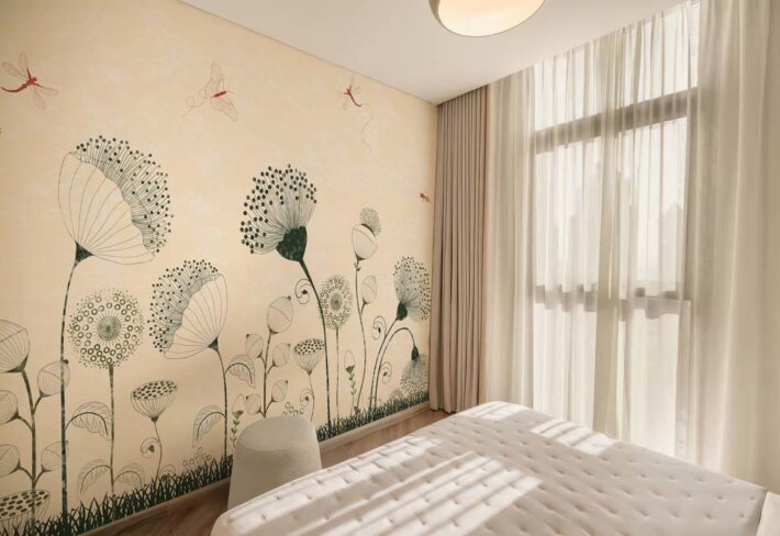 Lila, Cream Meadow Dragonfly Dance Mural mockup