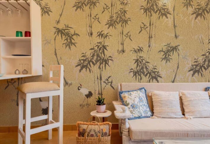 Mei, Golden Bamboo Crane Garden Mural mockup