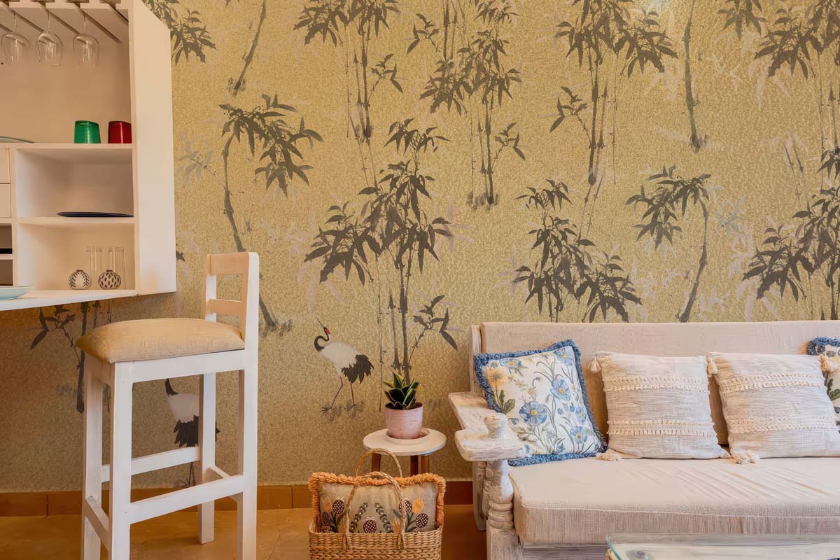 Mei, Golden Bamboo Crane Garden Mural mockup
