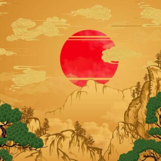 Akira, Golden Horizon with Crimson Sun Wall Mural