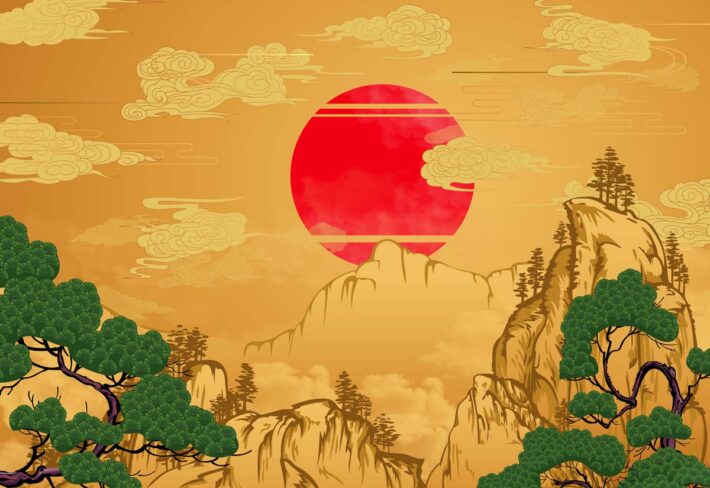 Akira, Golden Horizon with Crimson Sun Wall Mural