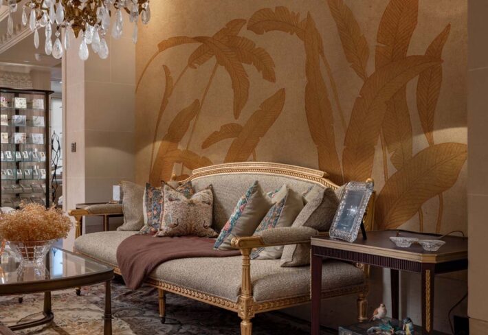 Zanara, Muted Ochre Tones Leaves Wallpaper Mural mockup