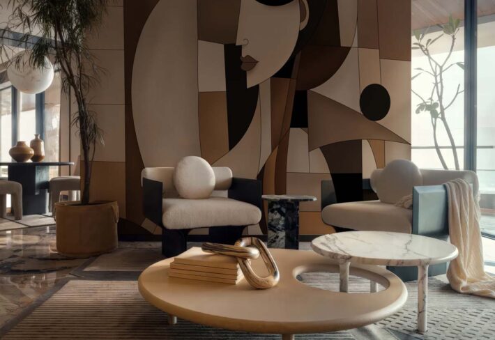 Seraphine, Modern Geometric Face Art Wallpaper Mural mockup
