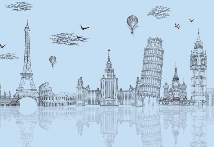Aurelia, Ice Blue Global Landmarks Wallpaper Mural