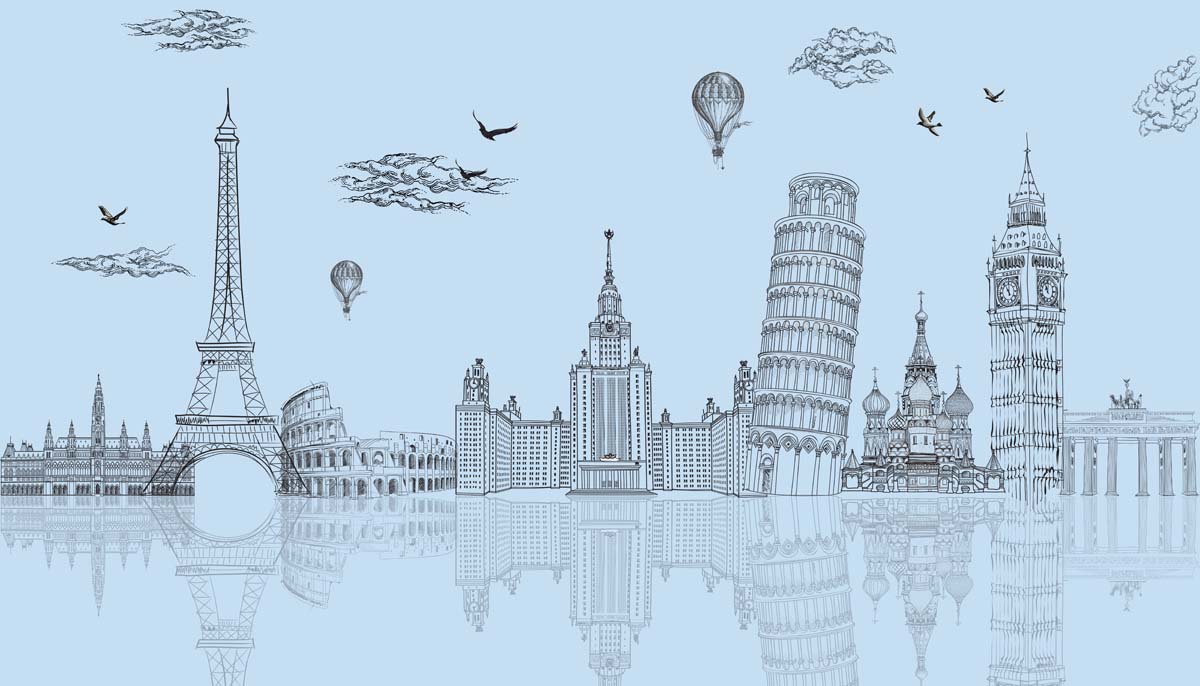 Aurelia, Ice Blue Global Landmarks Wallpaper Mural