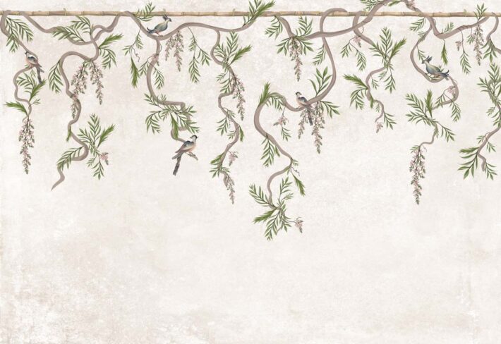 Ophelia, Soft Blush Pink Hanging Garden Birds Wallpaper Mural