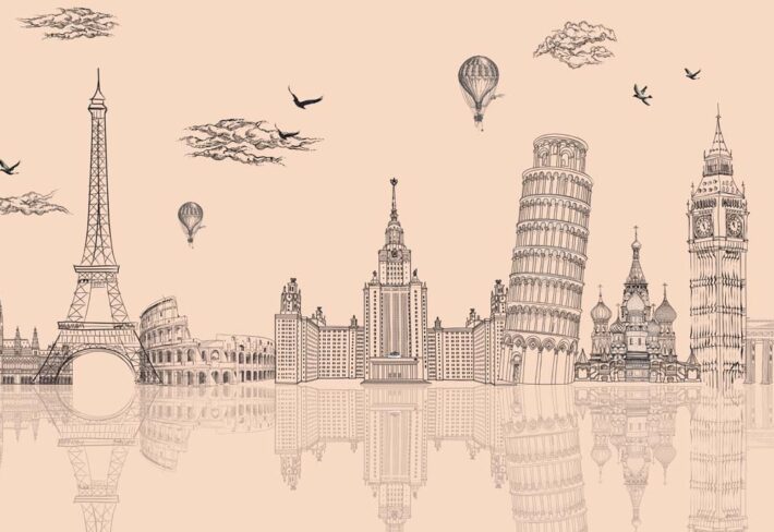 Aurelia, Warm Beige Global Landmarks Wallpaper Mural