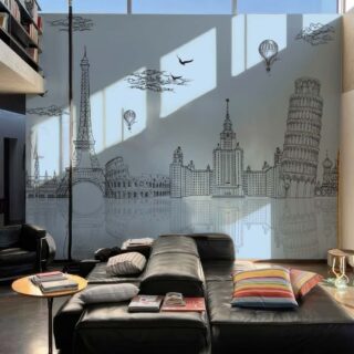 Aurelia, Ice Blue Global Landmarks Wallpaper Mural mockup