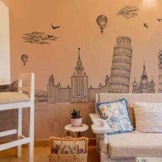 Aurelia, Warm Beige Global Landmarks Wallpaper Mural mockup