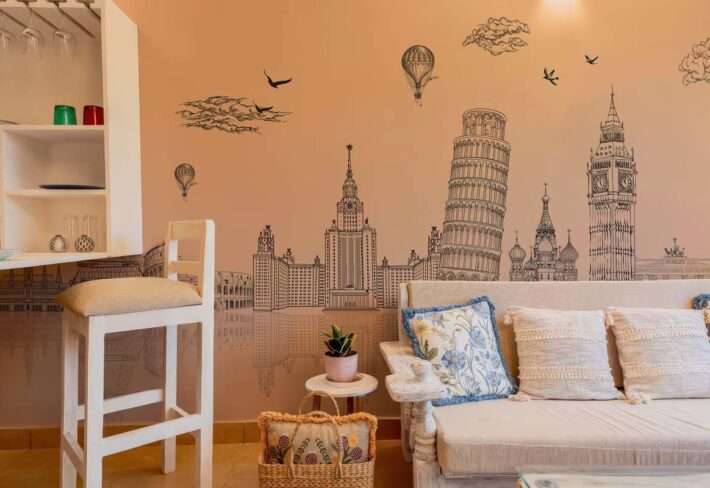 Aurelia, Warm Beige Global Landmarks Wallpaper Mural mockup
