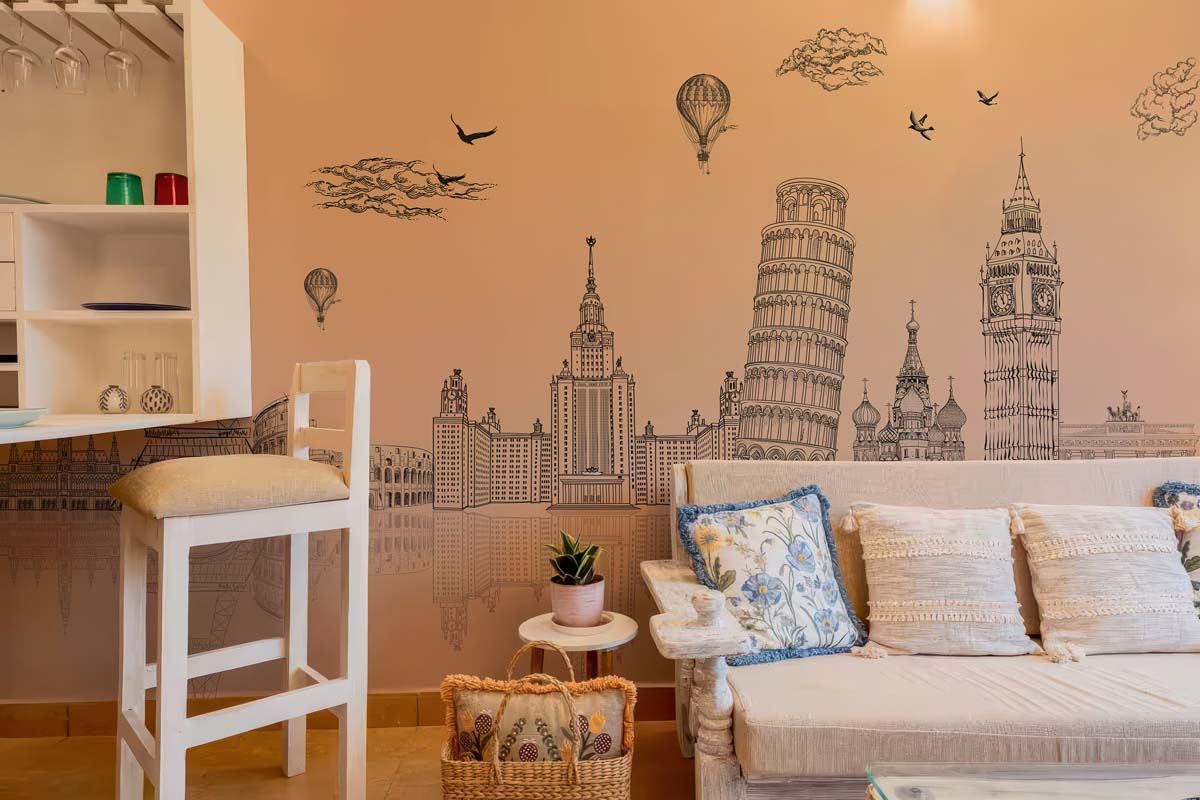 Aurelia, Warm Beige Global Landmarks Wallpaper Mural mockup