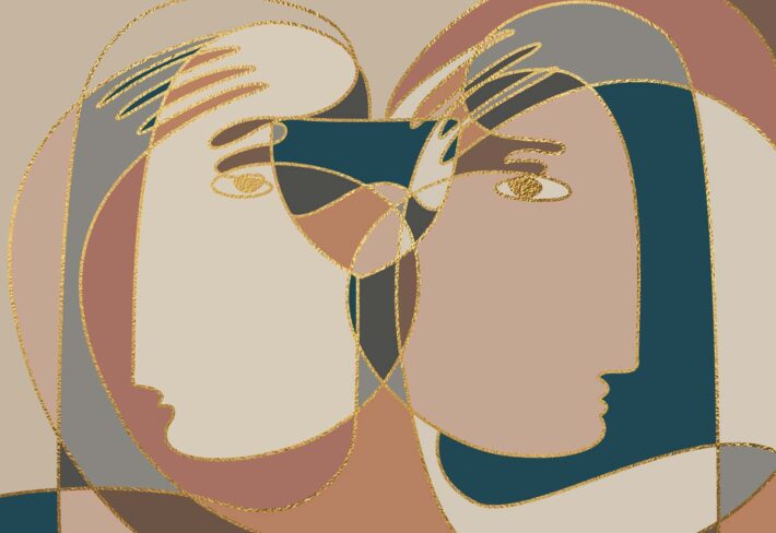 Aureza, Elegant Gold Accent Abstract Face Wallpaper Mural
