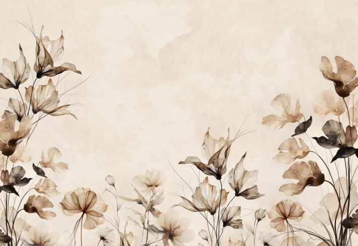 Delaira, Sepia Meadow Bloom Floral Wallpaper Mural