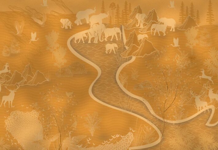 Elaris, Ancient Tale in Gold Wallpaper Mural
