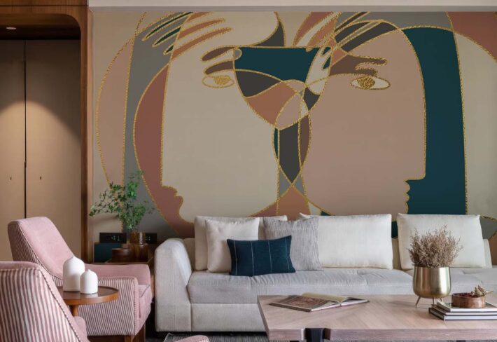 Aureza, Elegant Gold Accent Abstract Face Wallpaper Mural mockup