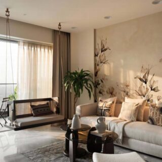 Delaira, Sepia Meadow Bloom Floral Wallpaper Mural mockup