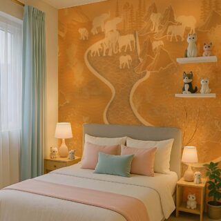 Elaris, Ancient Tale in Gold Wallpaper Mural mockup