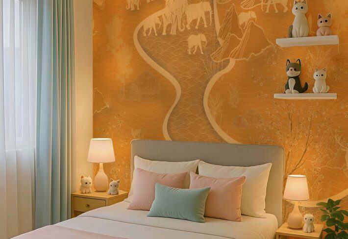 Elaris, Ancient Tale in Gold Wallpaper Mural mockup