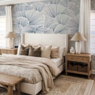 Aerisca, Soft Steel Blue Petal Drift Wallpaper Mural mockup