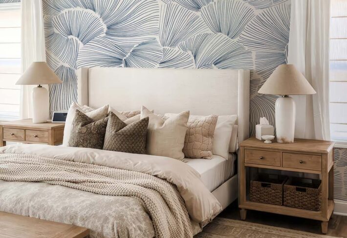 Aerisca, Soft Steel Blue Petal Drift Wallpaper Mural mockup
