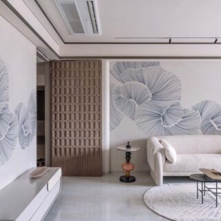 Aurevia, Fine Indigo Linework Petals Wallpaper Mural mockup