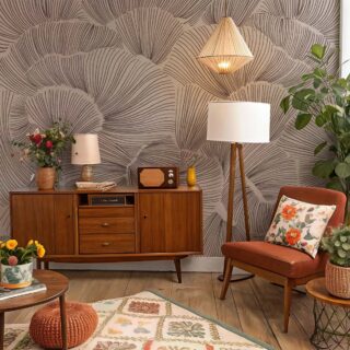 Aerisca, Soft Neutral Brown Petal Drift Wallpaper Mural mockup
