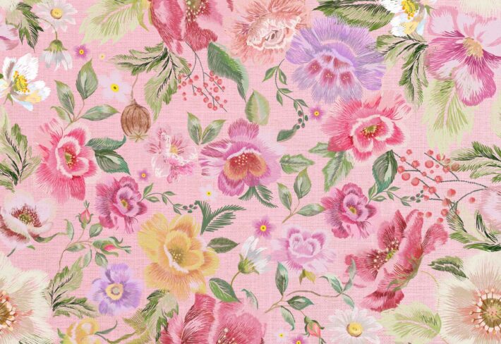 Stitched Garden, Embroidered Blossom Wallpaper Mural