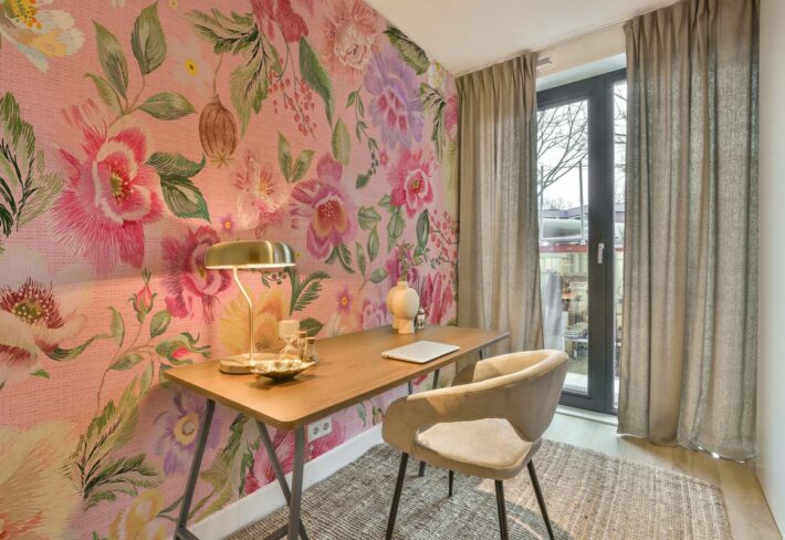 Stitched Garden, Embroidered Blossom Wallpaper Mural mockup