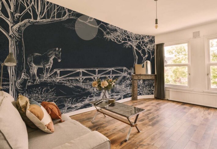 Monochromatic Landscape, Twilight Path Wallpaper Mural mockup