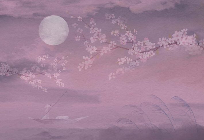 Sakura Drift, Wabi Sabi Water Whisper Mural