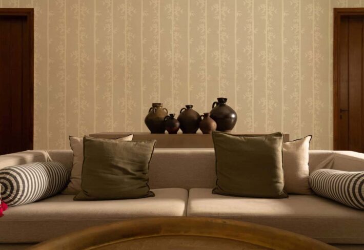 Whispering Bamboo, Soft Neutral Sandstone Calm Wallpaper Mural mockup