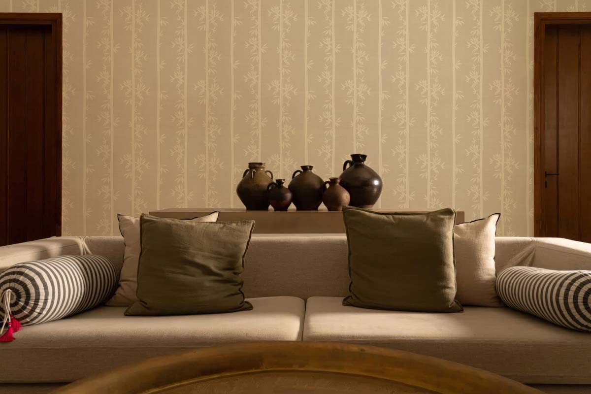 Whispering Bamboo, Soft Neutral Sandstone Calm Wallpaper Mural mockup