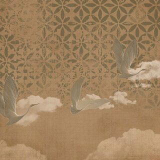 Tsuru Soar, Flight in Sepia Wallpaper Mural