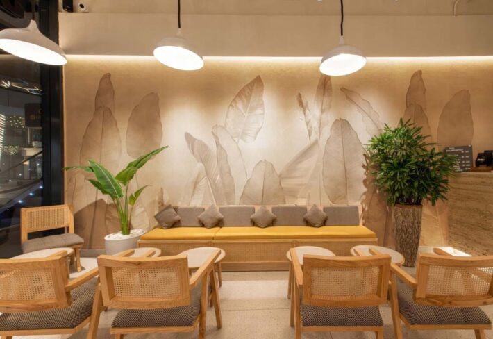 Veilicious, Soft Sepia Banana Leaves Wallpaper Mural mockup
