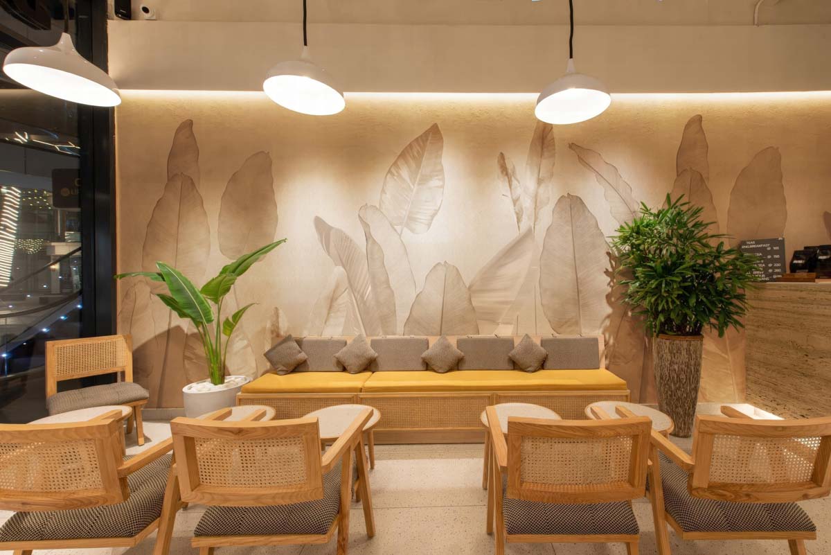 Veilicious, Soft Sepia Banana Leaves Wallpaper Mural mockup