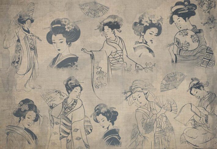 Hushed Beauty, Japanese Vintage Vignette Wallpaper Mural