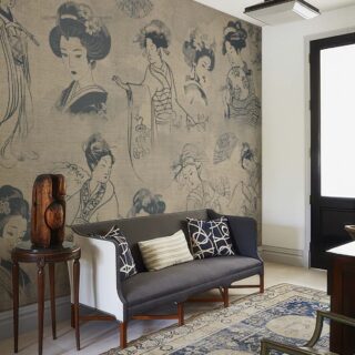 Hushed Beauty, Japanese Vintage Vignette Wallpaper Mural mockup