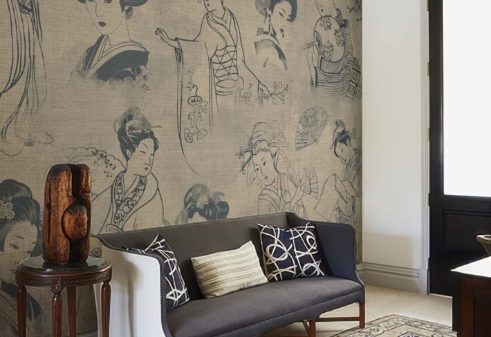 Hushed Beauty, Japanese Vintage Vignette Wallpaper Mural mockup