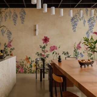 Tropicana, Dark Cream Floral Tropics Wallpaper Mural mockup
