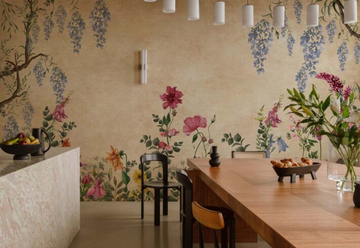 Tropicana, Dark Cream Floral Tropics Wallpaper Mural mockup