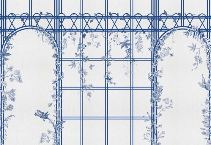 Trellis Reverie, Delft Blue Arch Wallpaper Mural