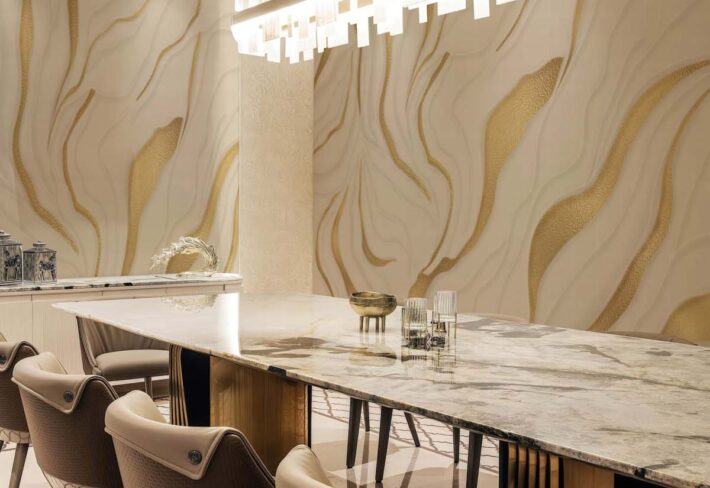 Silken Dune, Gold-Embellished Wallpaper Mural mockup