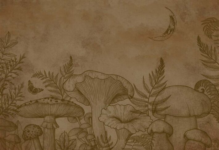 Slken Serenity, Vintage Nature Sketch Wallpaper Mural