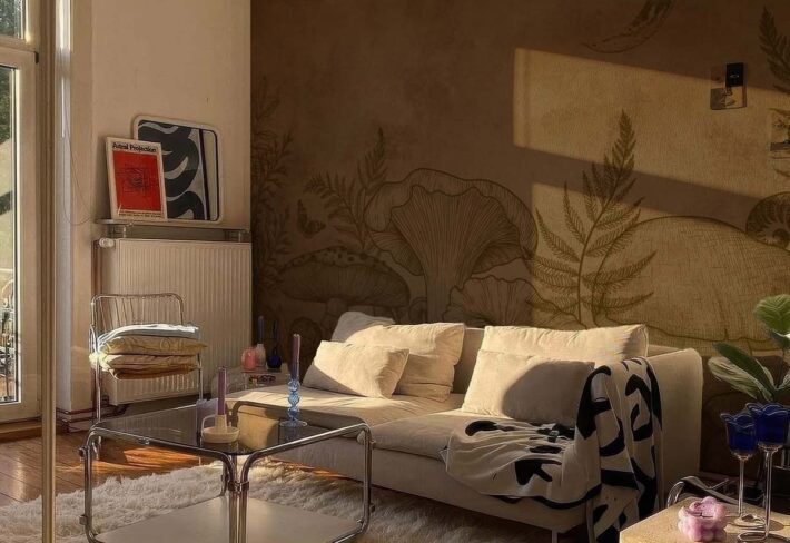 Silken Serenity, Vintage Nature Sketch Wallpaper Mural mockup