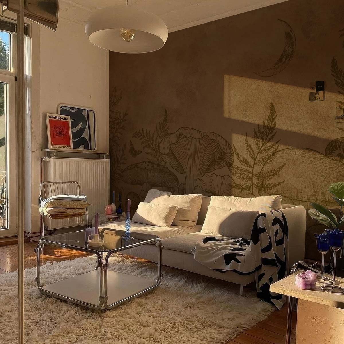 Silken Serenity, Vintage Nature Sketch Wallpaper Mural mockup
