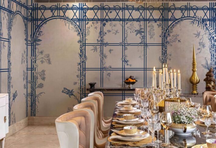 Trellis Reverie, Delft Blue Arch Wallpaper Mural