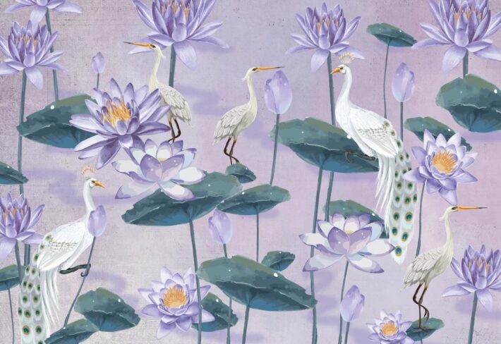 Elysian Pond, Lavender Serenity in Bloom Wallpaper Mural